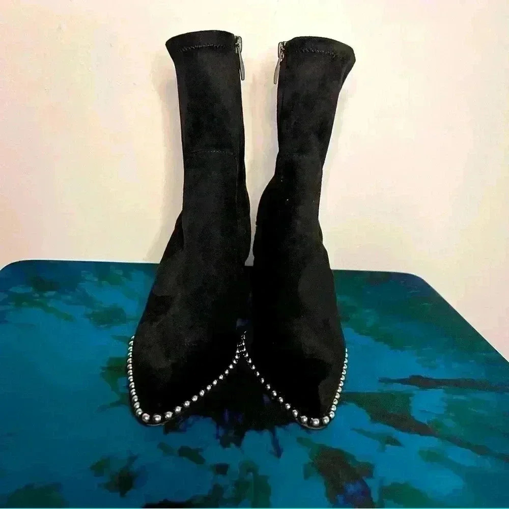 Steven New York Jemmah Beadchained Ankle Boots, 6.5 Black with 3” Heels NWOT